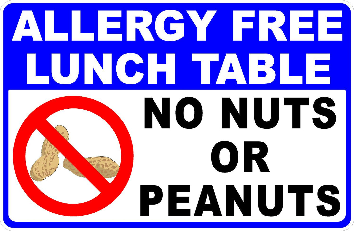 Allergy Free Lunch Table No Nuts or Peanuts Decal
