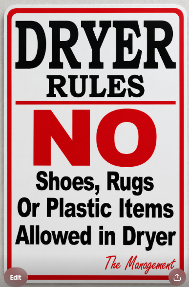 Dryer Rules Laundromat Sign