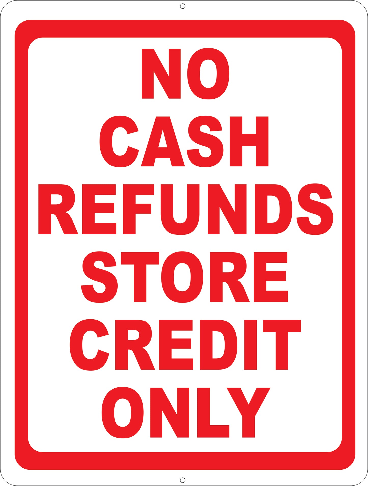 No Cash Refunds Store Credit Only Sign