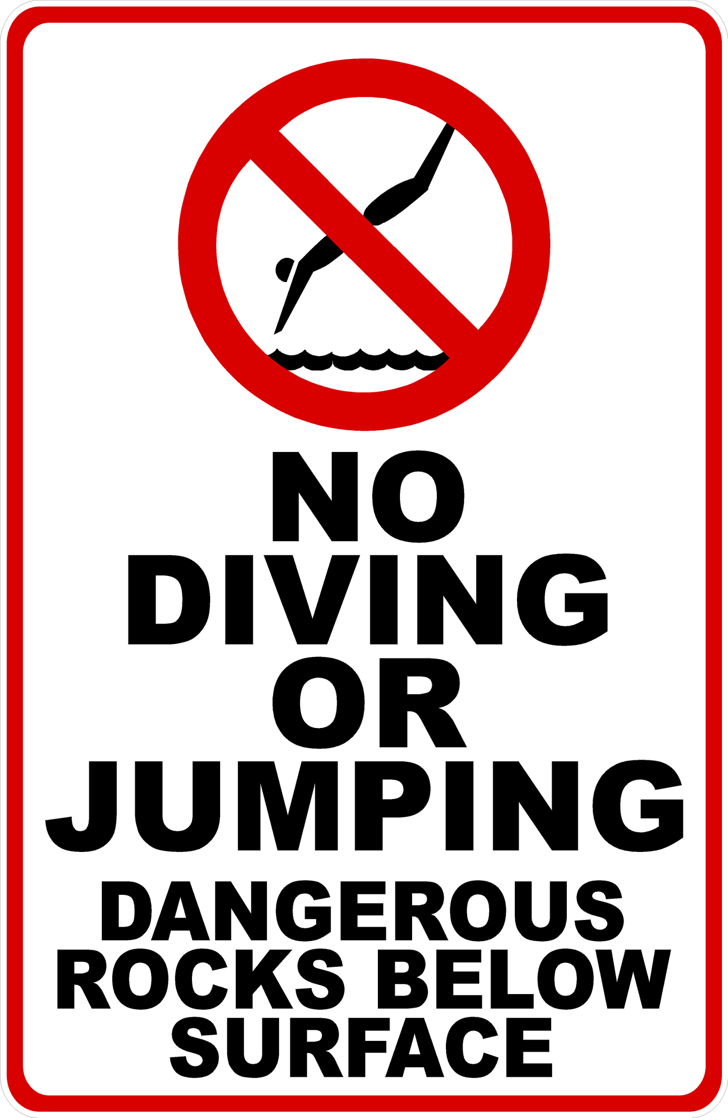 No Diving or Jumping Dangerous Rocks Below Surface Decal