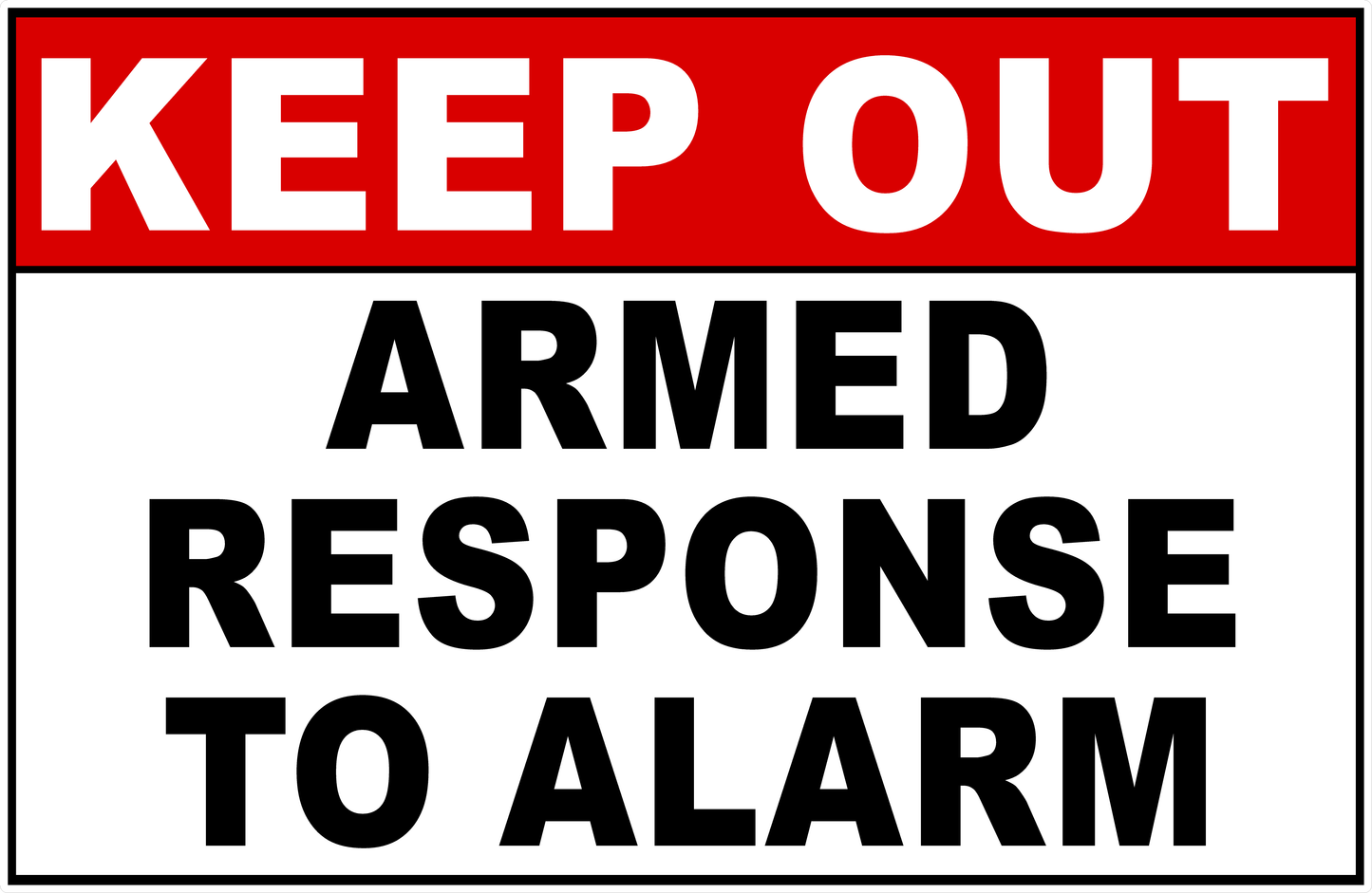 Keep Out Armed Response To Alarm Sign