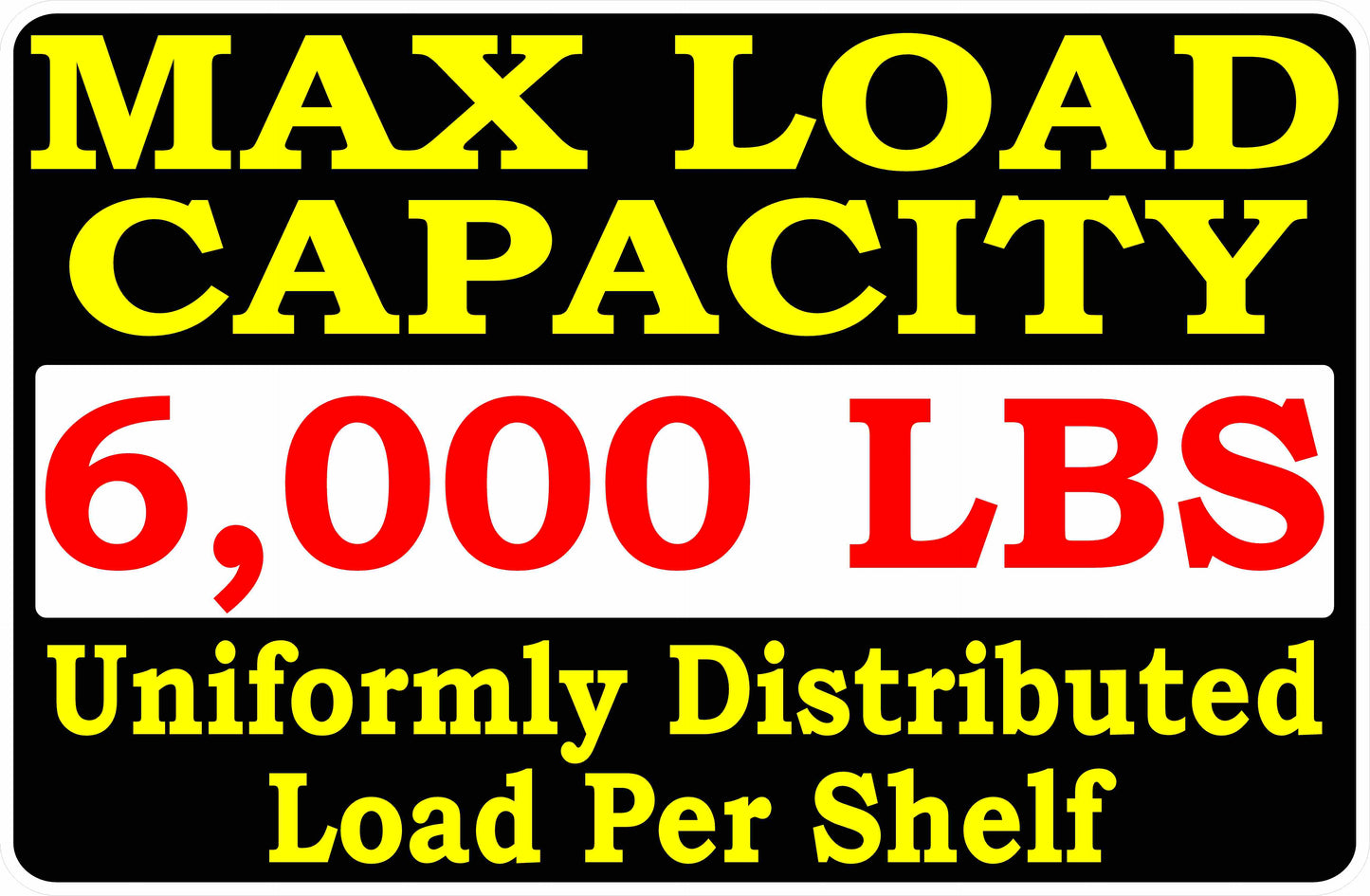 Max Load Capacity Per Shelf Sign (Your Weight Load Added to Sign)
