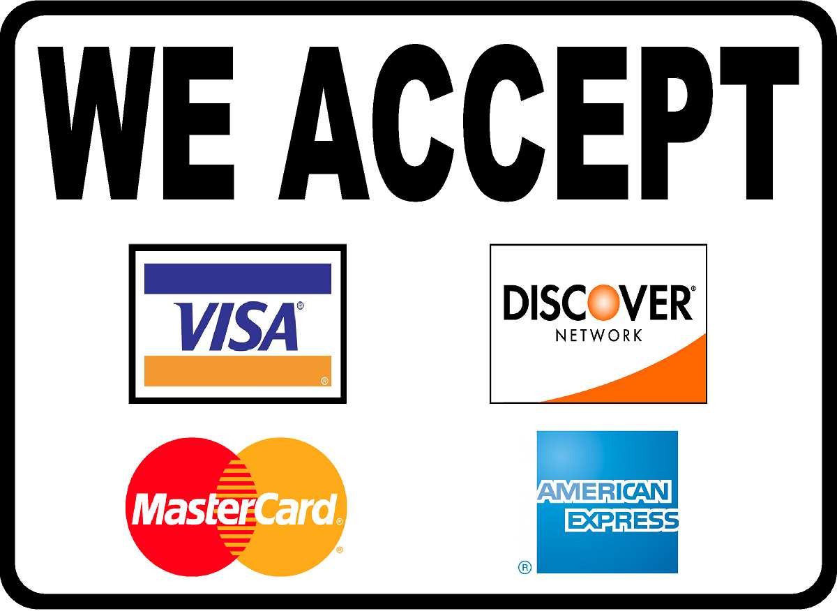 We accept Visa Mastercard Am X Discover Decal