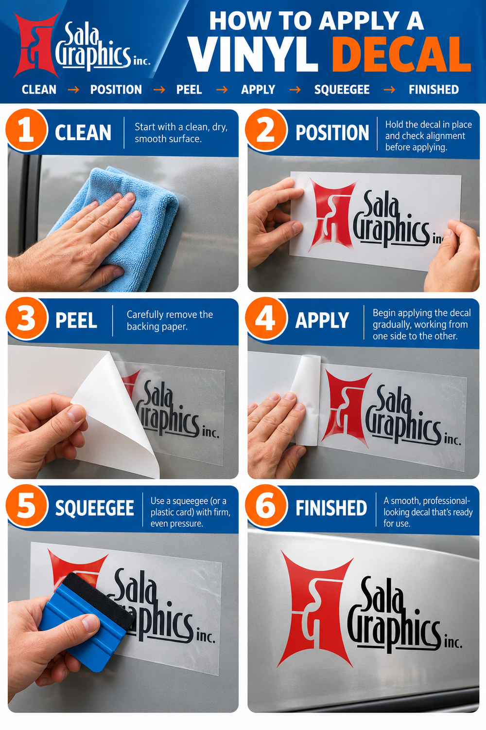 How to prepare a surface and apply a vinyl decal step by step - Sala Graphics