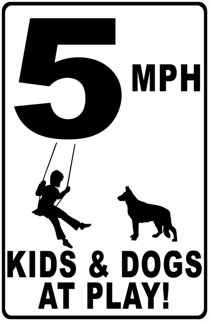 MPH (Choice) Kids & Dogs at Play with Posted Speed Limit Sign