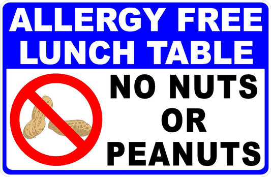 Allergy Free Lunch Table No Nuts or Peanuts Decal