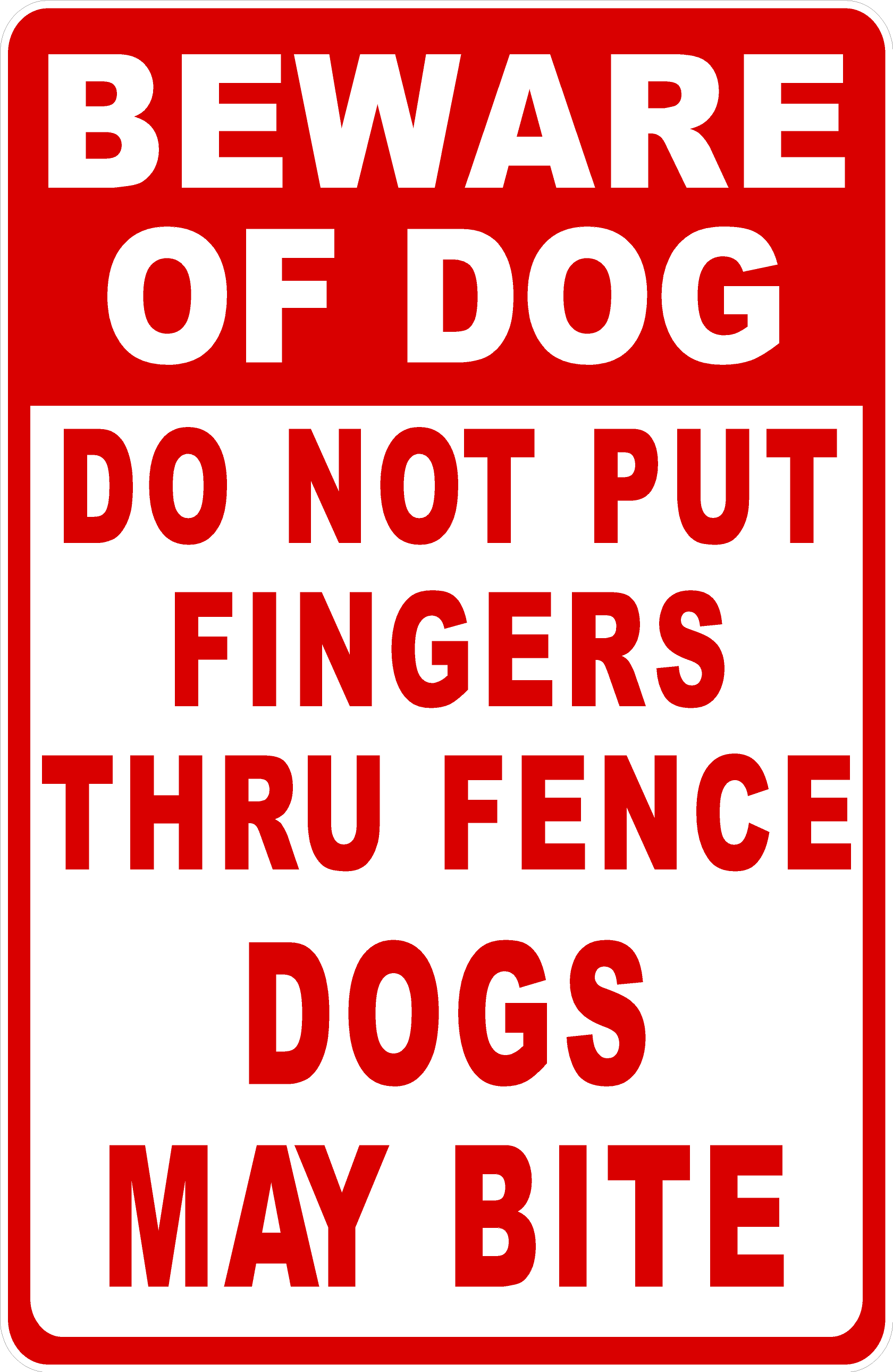 Beware of Dog Do Not Put Fingers Thru Fence Sign