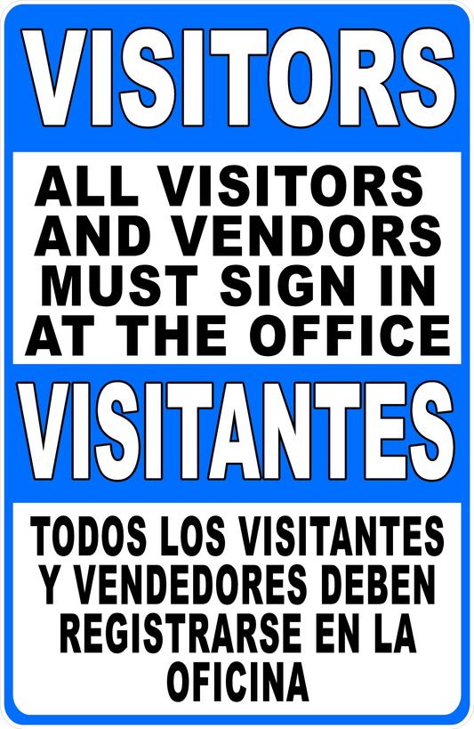 Bilingual All Visitors and Vendors Must Sign in at the Office Decal