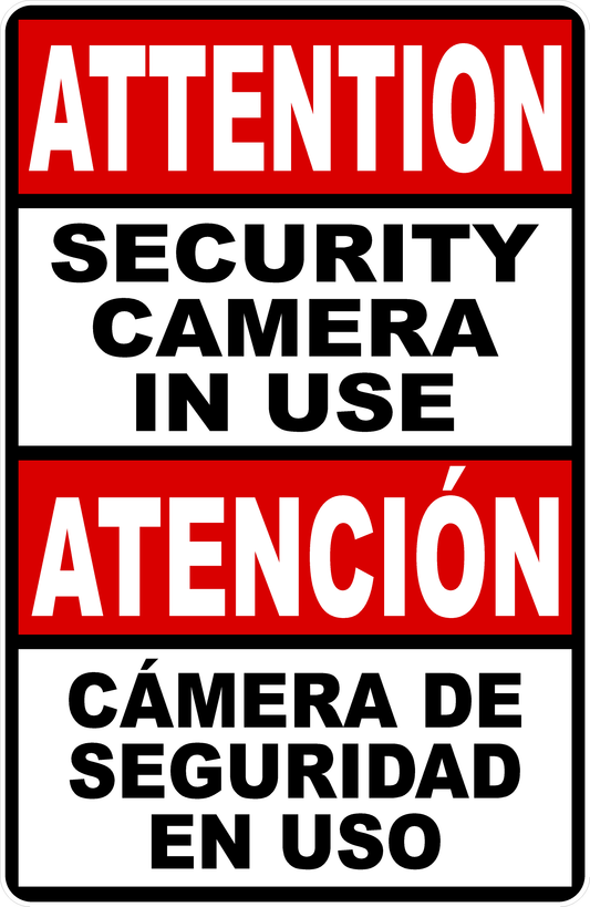 Attention Security Camera in Use Bilingual Decal
