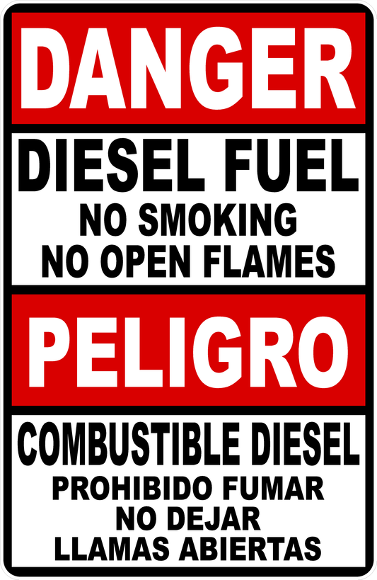 Danger Diesel Fuel No Smoking No Open Flames Bilingual Decal