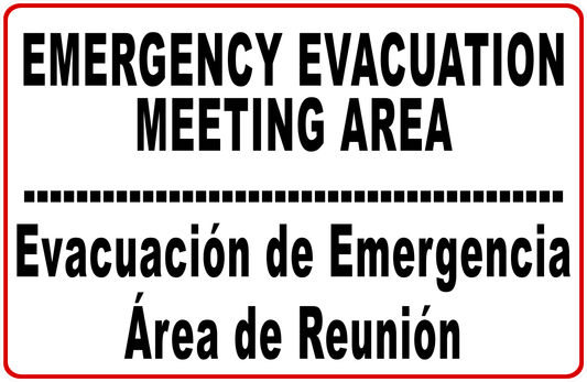 Emergency Evacuation Meeting Area Bilingual Sign