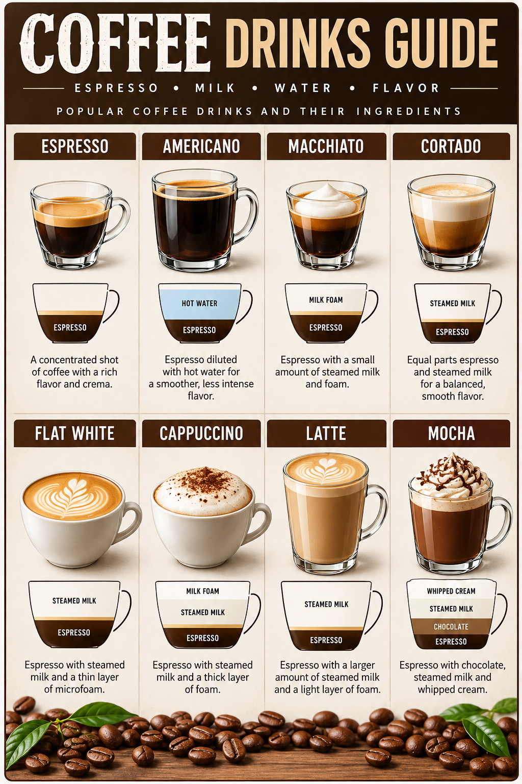 Coffee Drinks Guide Espresso and Milk Drink Chart Poster