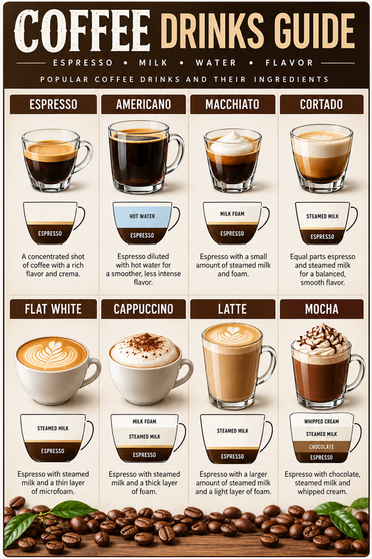 Coffee Drinks Guide Espresso and Milk Drink Chart Poster