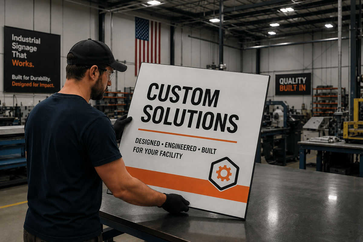 Custom sign being prepared in the Sala Graphics production facility