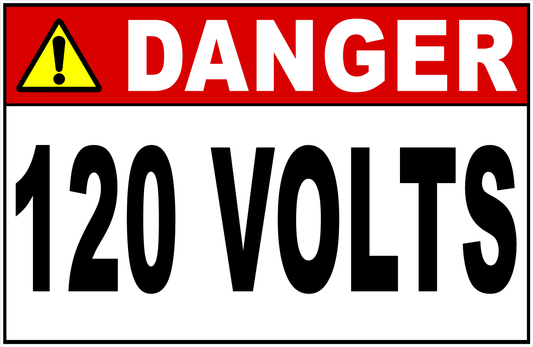 Danger 120, 220 or 240 Volts Decal