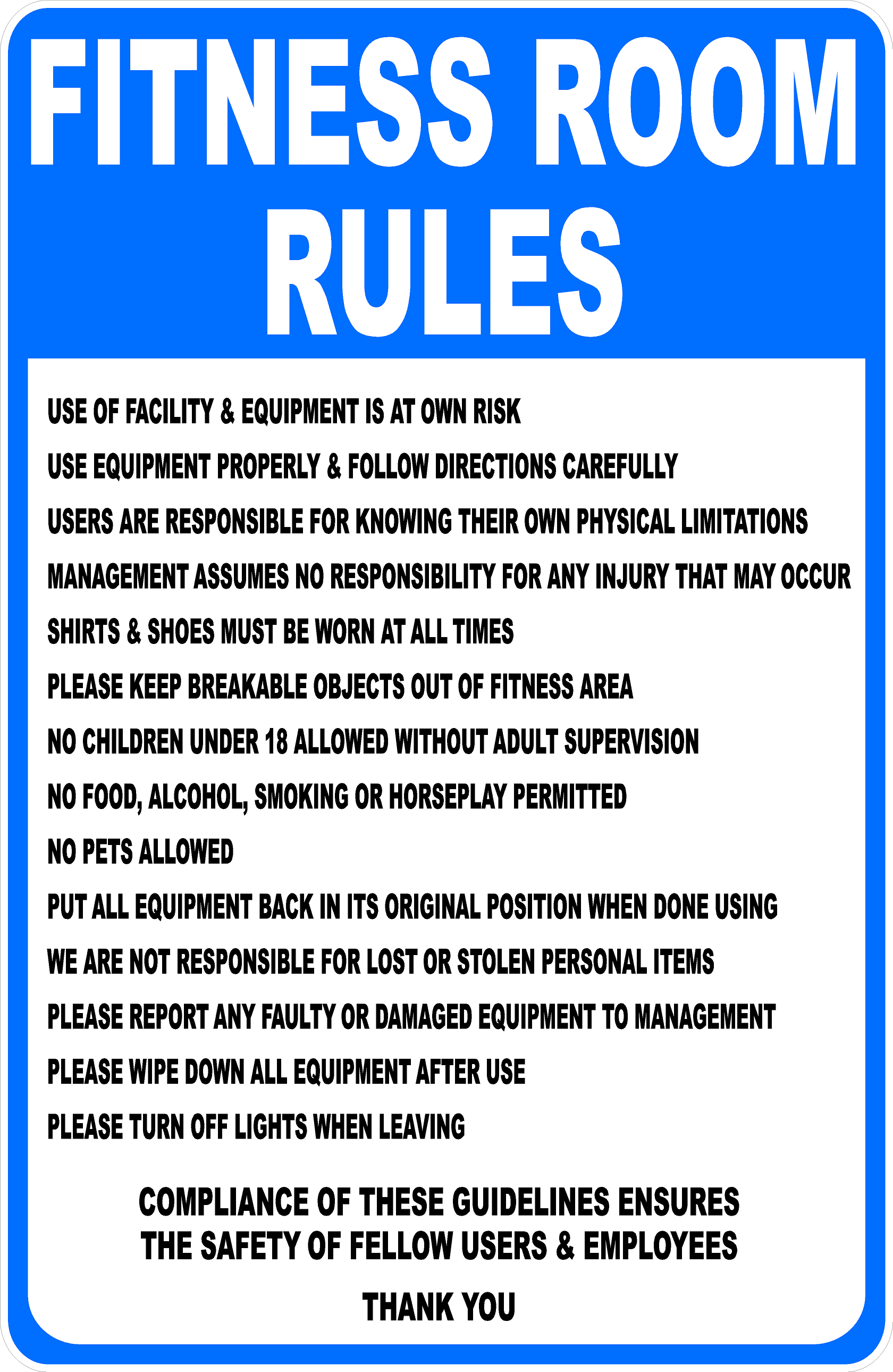Fitness Room Rules Sign