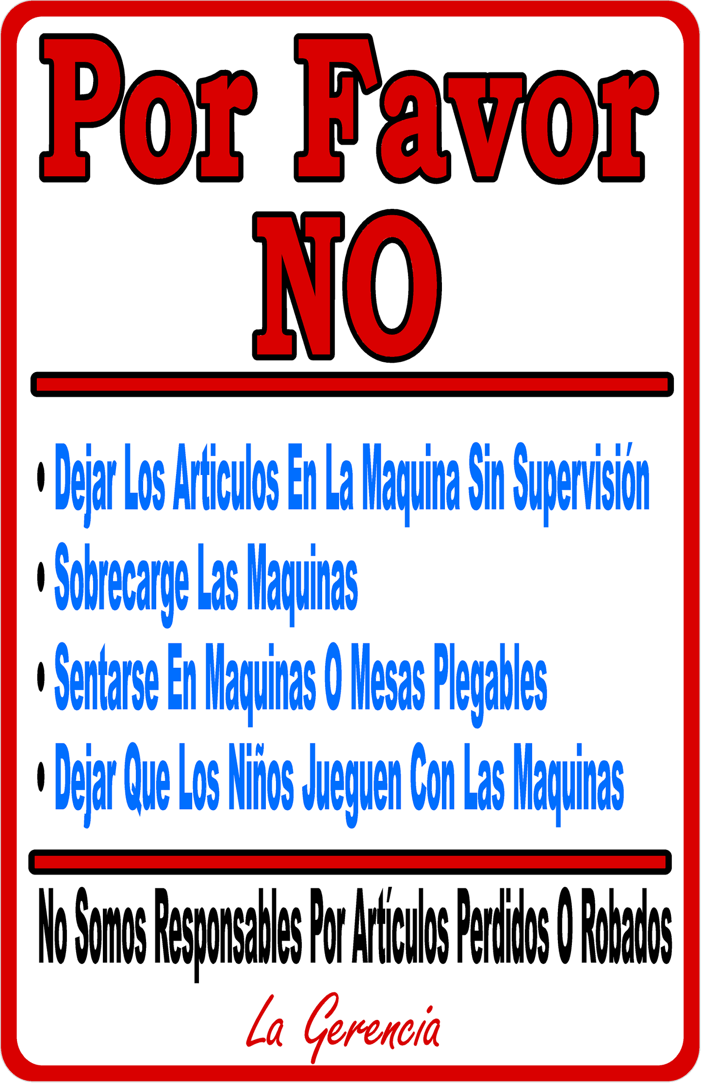 Laundromat Rules and Liability Sign