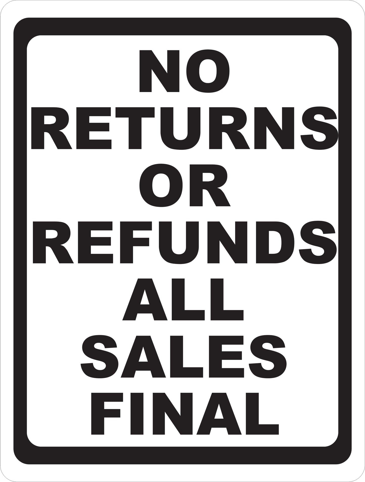 No Returns or Refunds Sign All Sales Final Decal