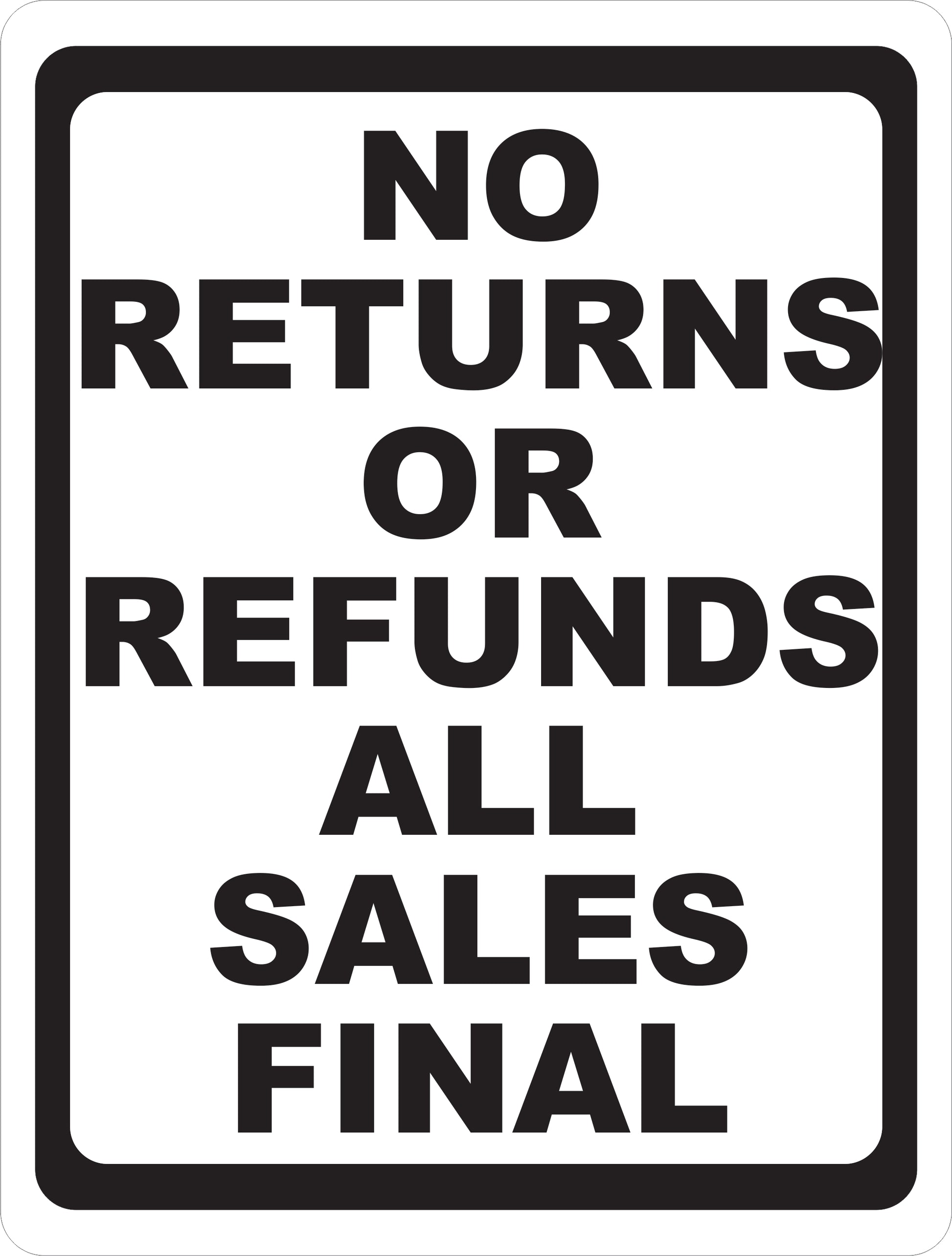 No Returns or Refunds Sign All Sales Final Decal