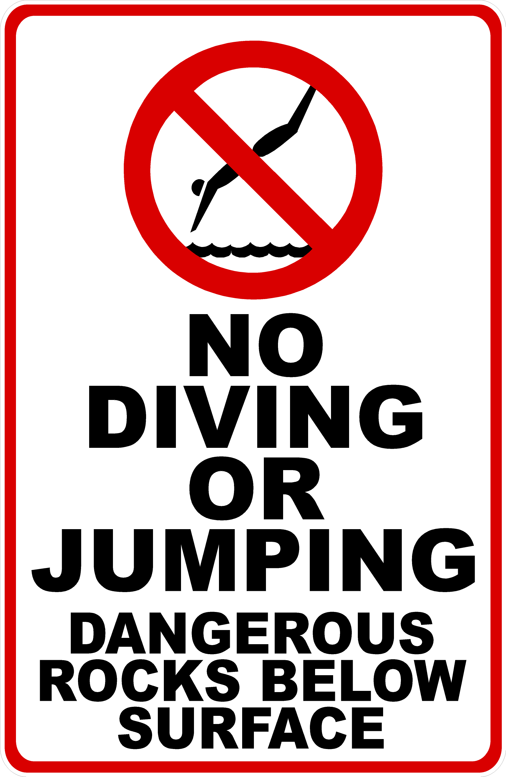 No Diving or Jumping Dangerous Rocks Below Surface Decal