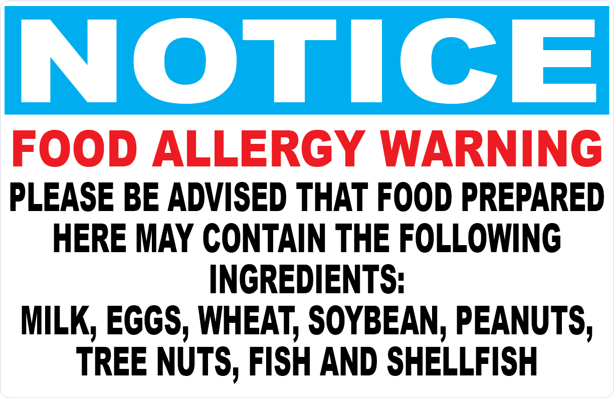 Notice Food Allergy Warning Decal