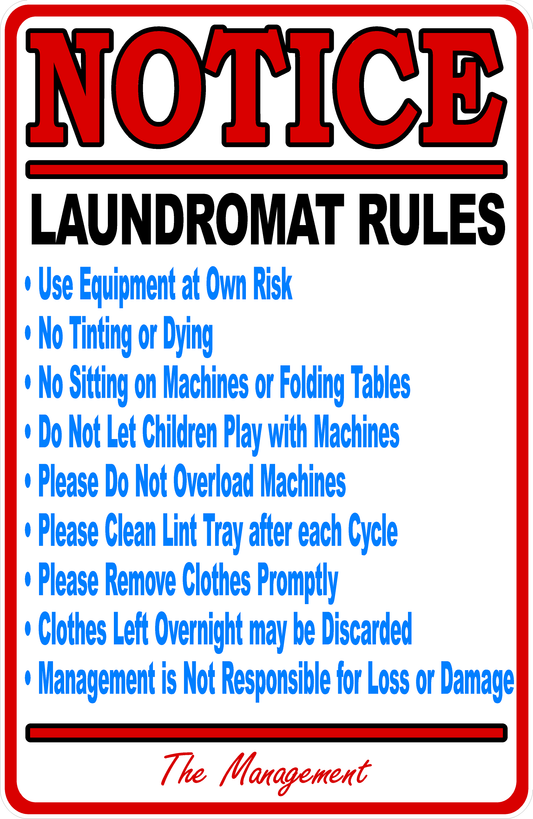 Notice Laundromat Rules Sign English or Spanish