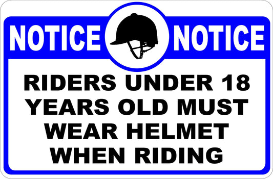 Notice Riders Under 18 Years Old Must Wear Helmet When Riding Decal