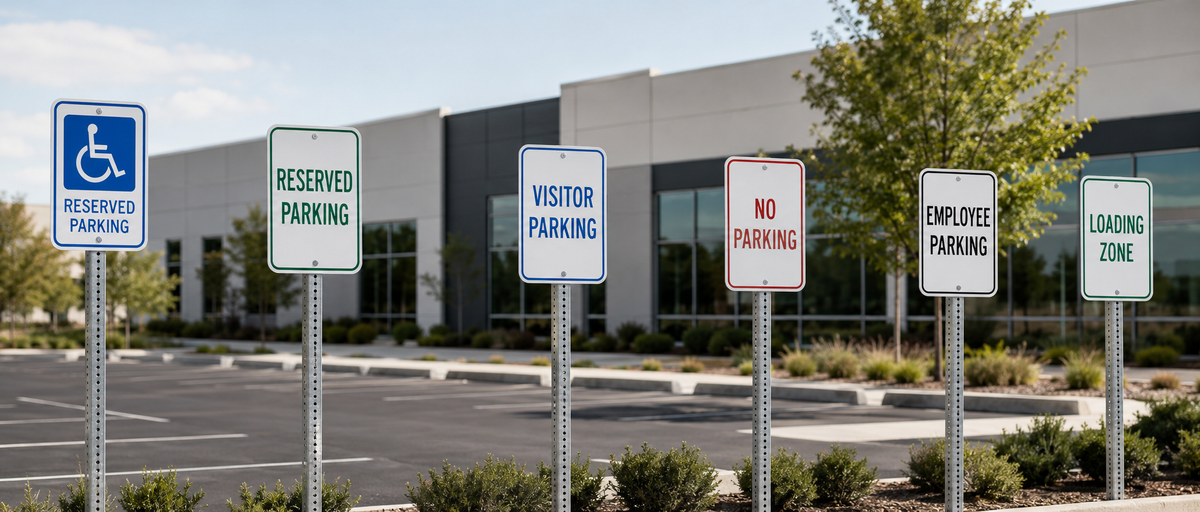Parking and traffic control signs for a commercial property