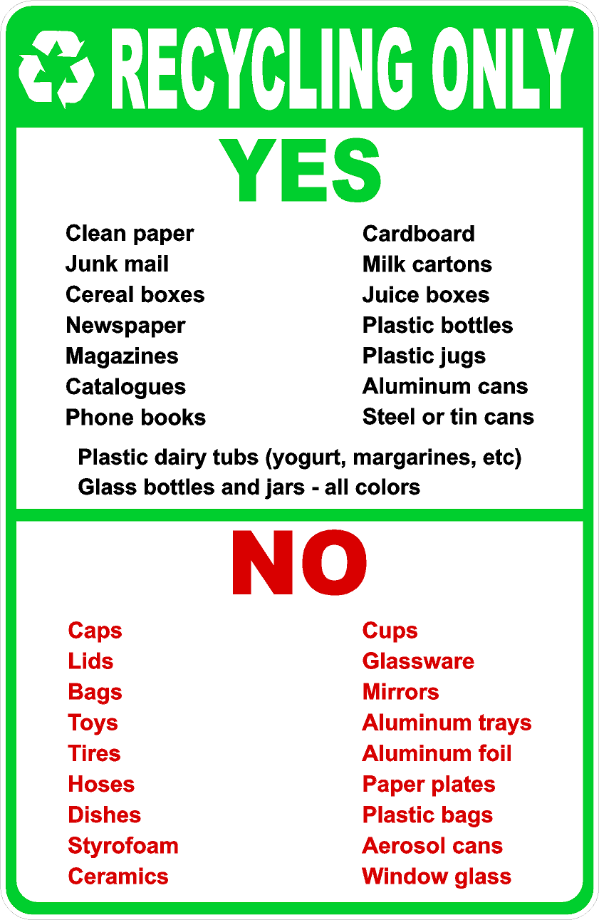 Recycling Only Yes No Items List Decal