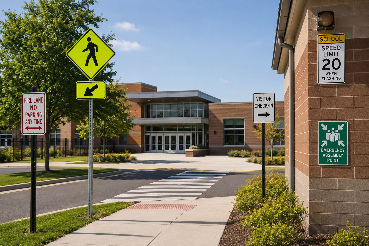 School safety and emergency signage in an educational facility