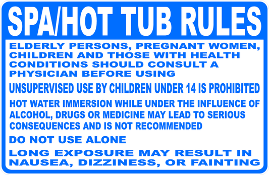 Spa Hot Tub Rules Sign