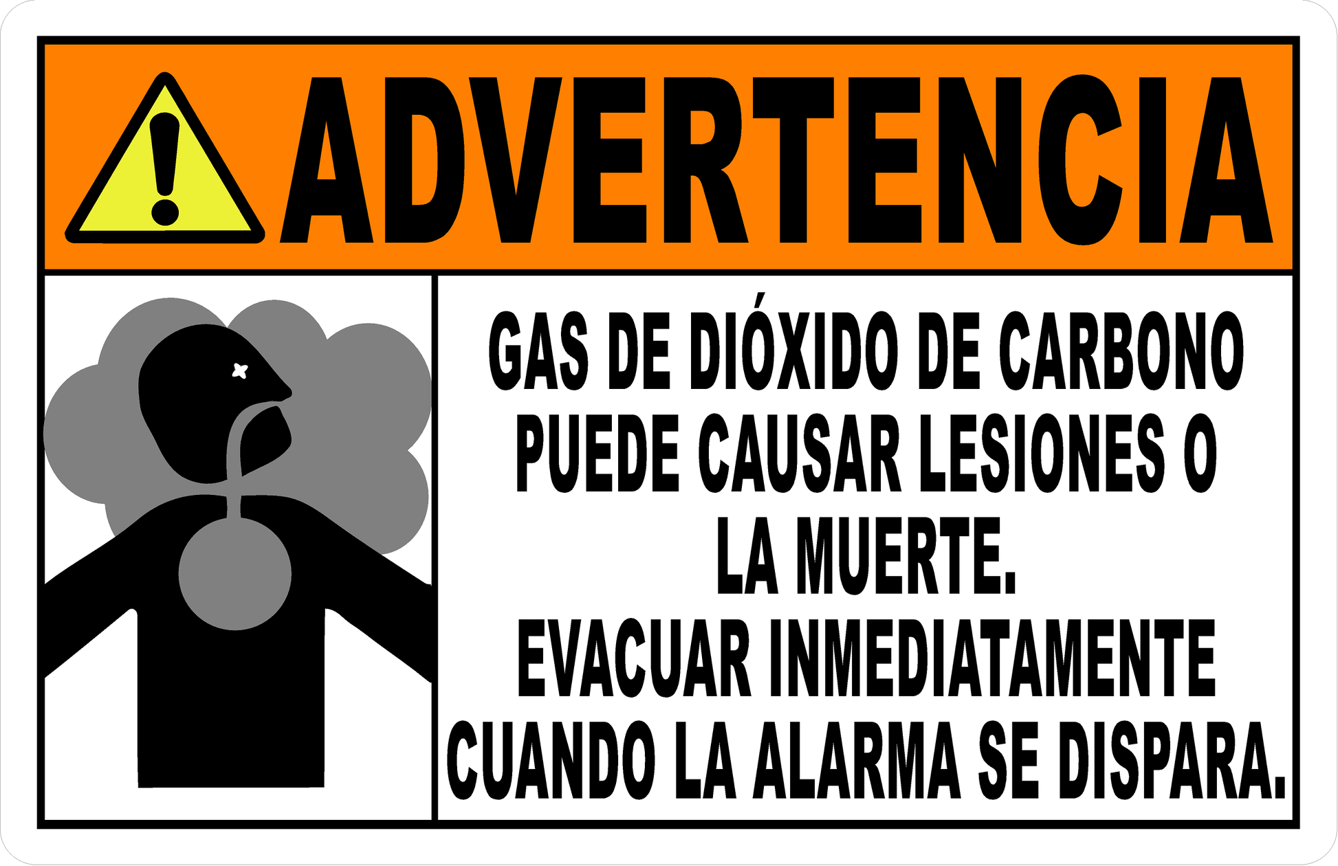 Spanish Warning Carbon Dioxide Gas Can Cause Injury or Death Decal