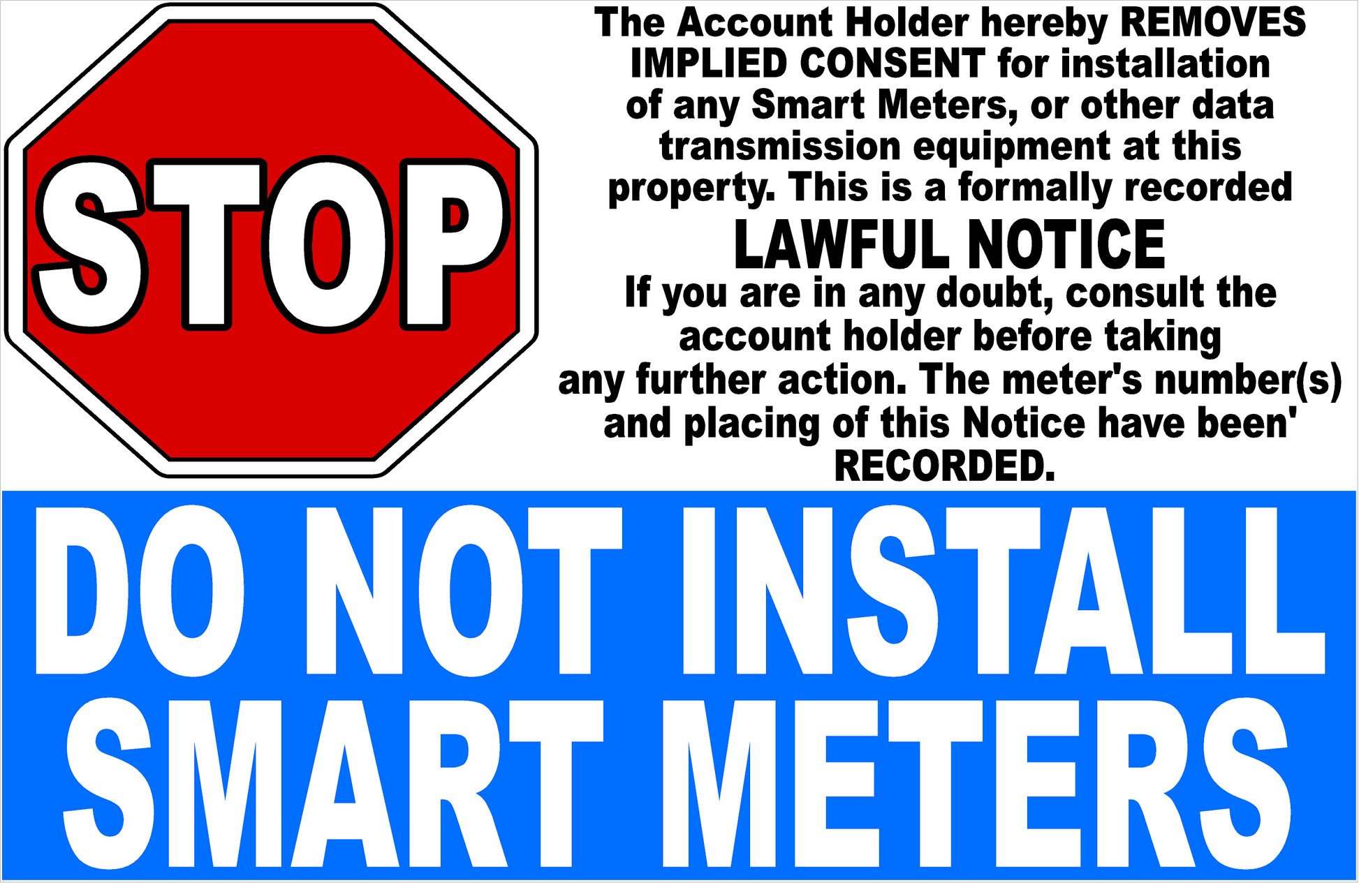 Stop Do Not Install Smart Meters Decal