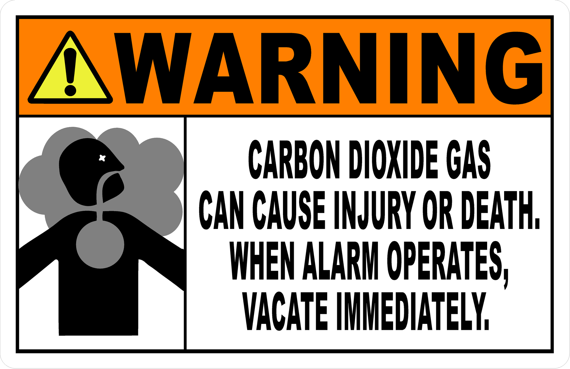 Warning Carbon Dioxide Gas Can Cause Injury or Death Decal