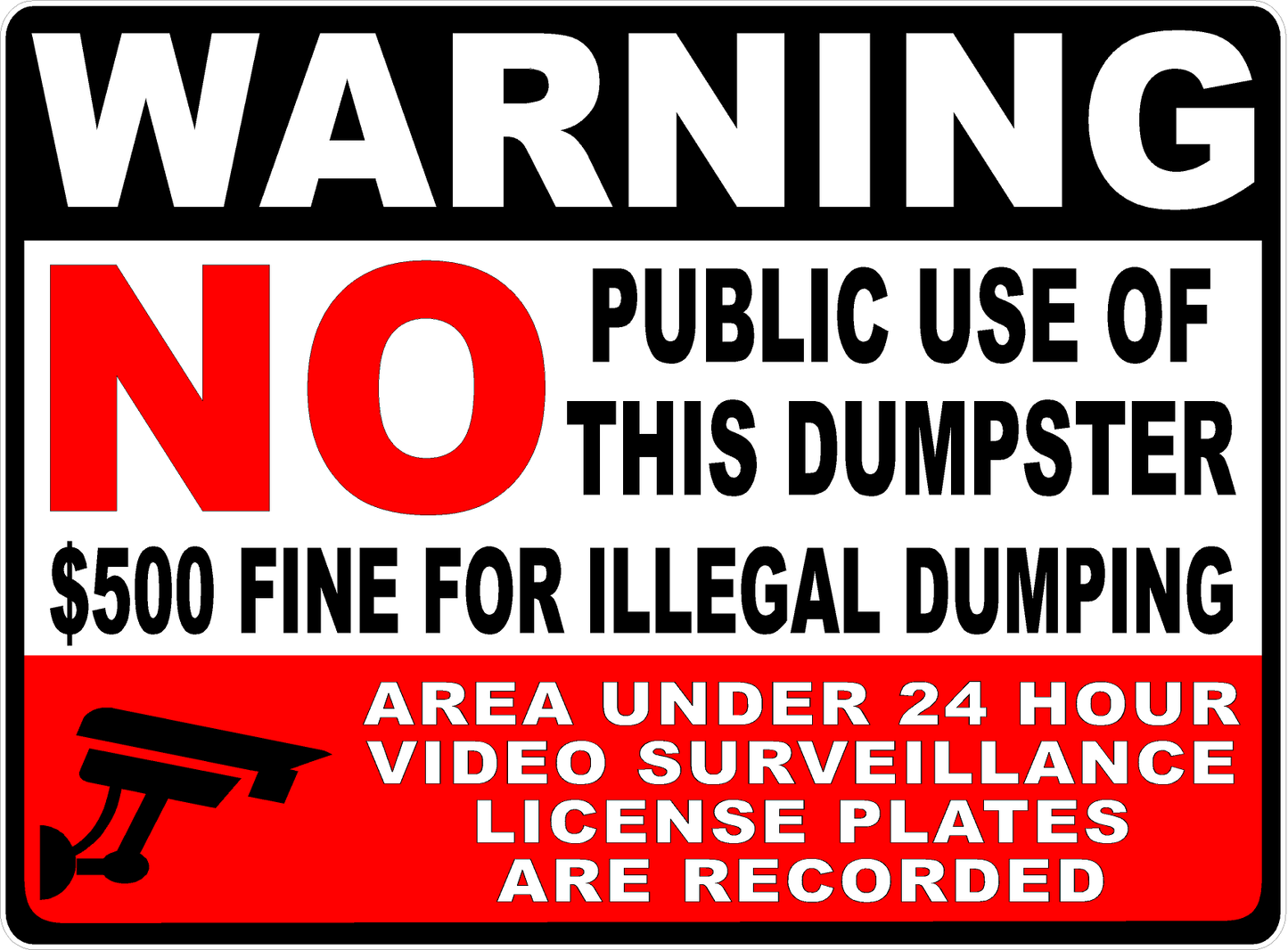 Warning No Public Use of Dumpster $500 Fine Being Recorded Decal