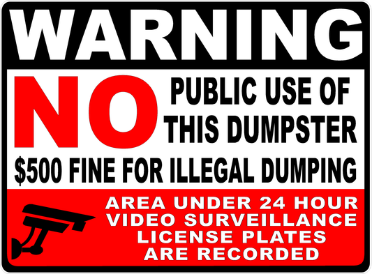 Warning No Public Use of Dumpster $500 Fine Being Recorded Decal
