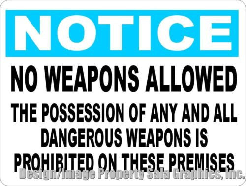 Notice No Weapons Allowed on Premises Sign