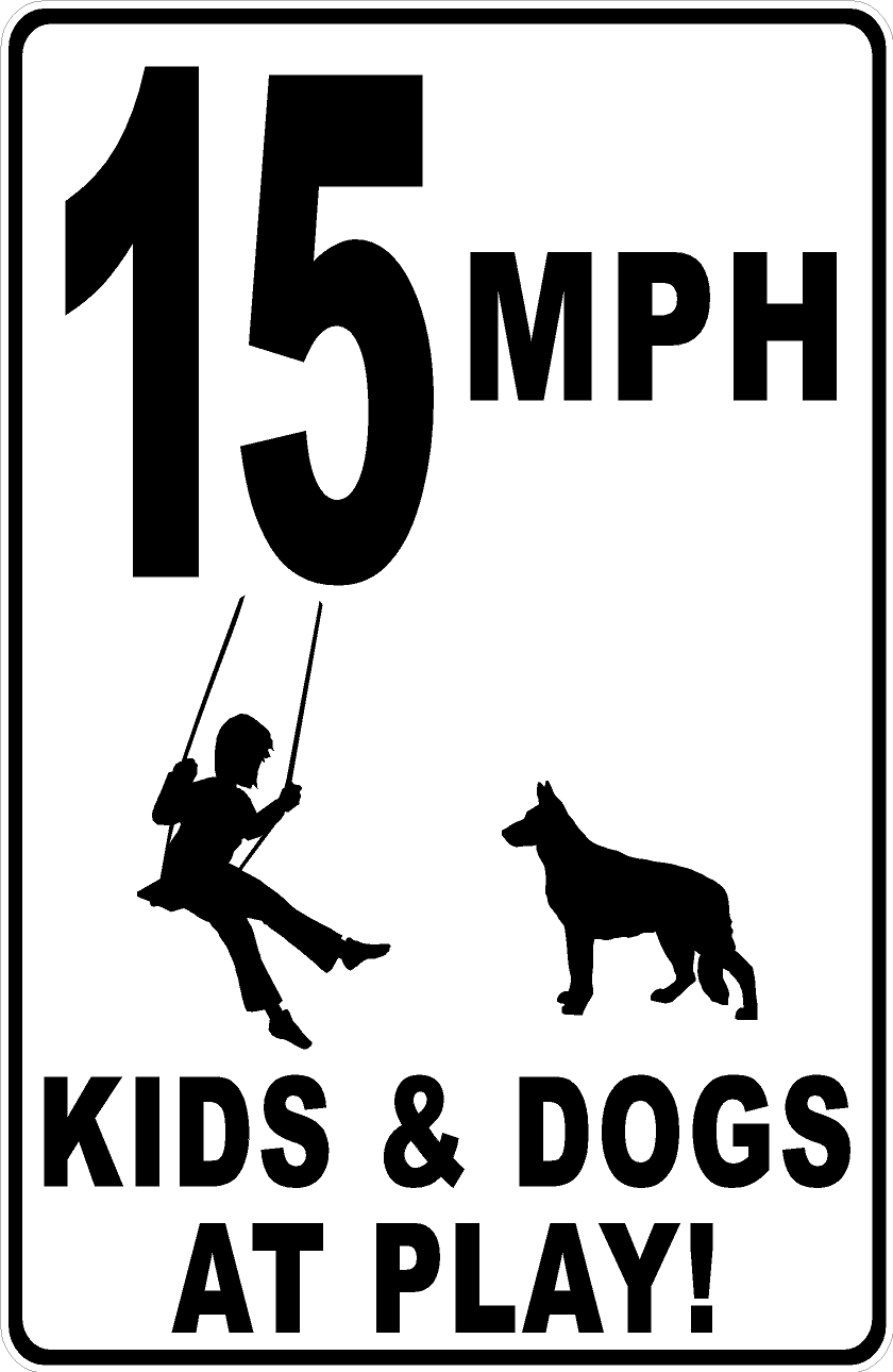 MPH (Choice) Kids & Dogs at Play with Posted Speed Limit Sign