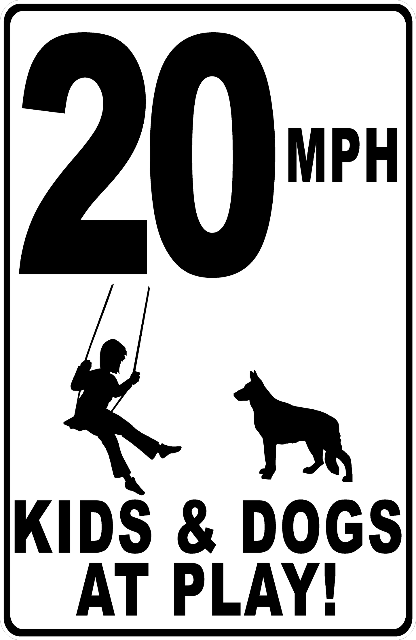 MPH (Choice) Kids & Dogs at Play with Posted Speed Limit Sign