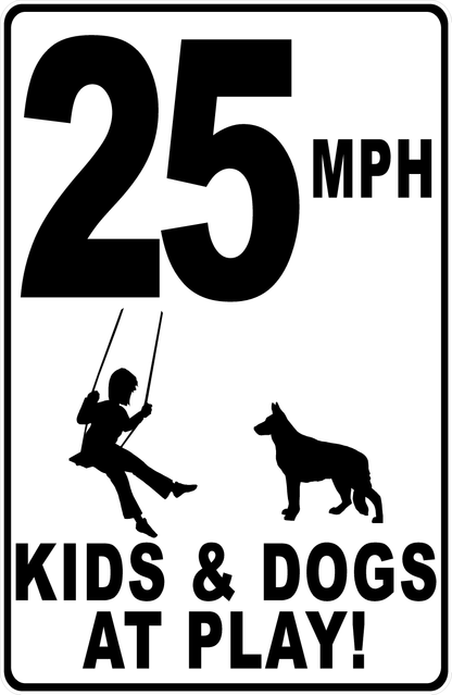 MPH (Choice) Kids & Dogs at Play with Posted Speed Limit Sign