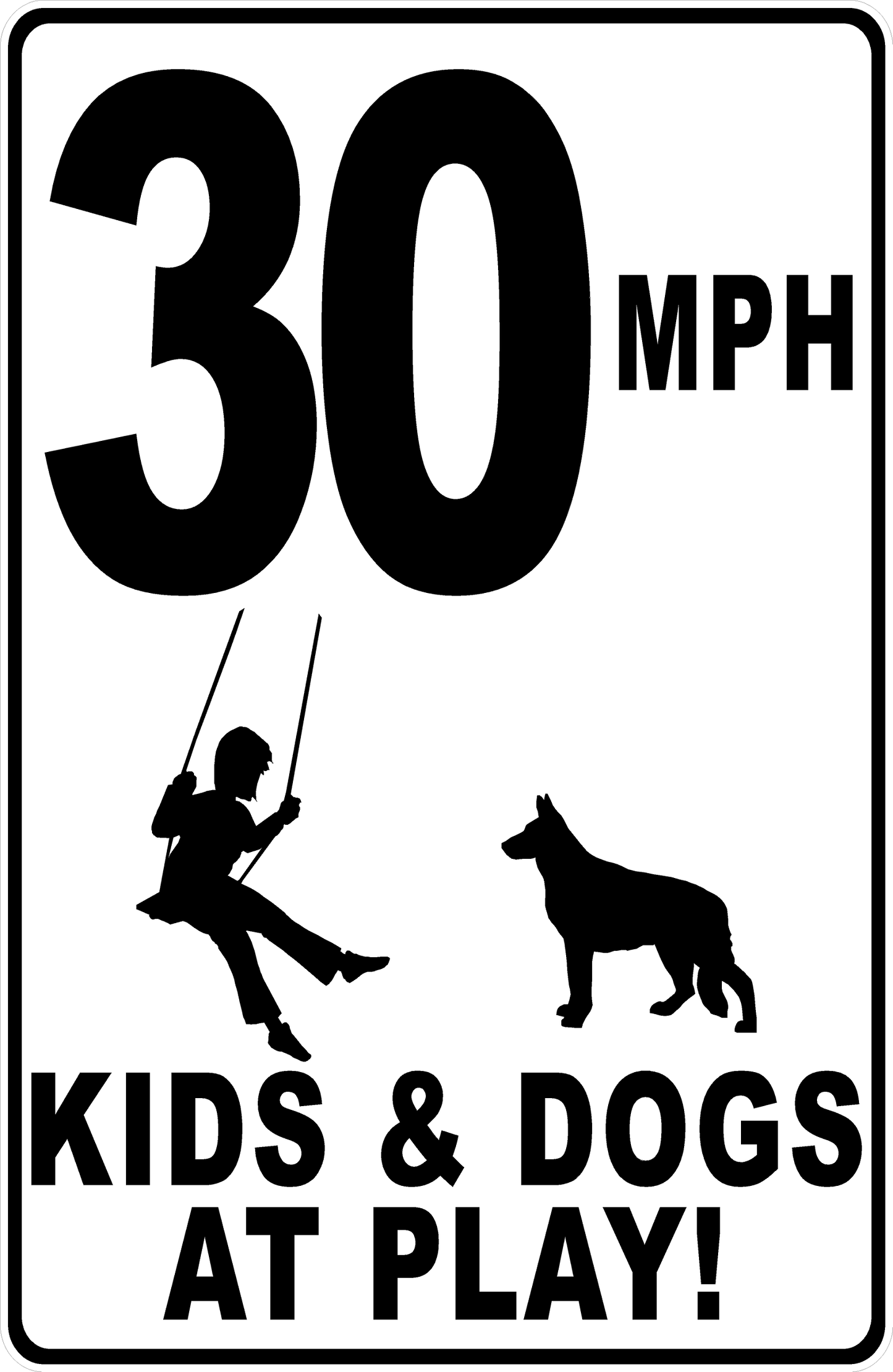 MPH (Choice) Kids & Dogs at Play with Posted Speed Limit Sign