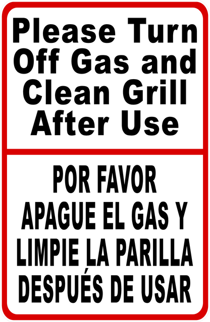 Please Turn off Gas and Clean Grill After Use Sign