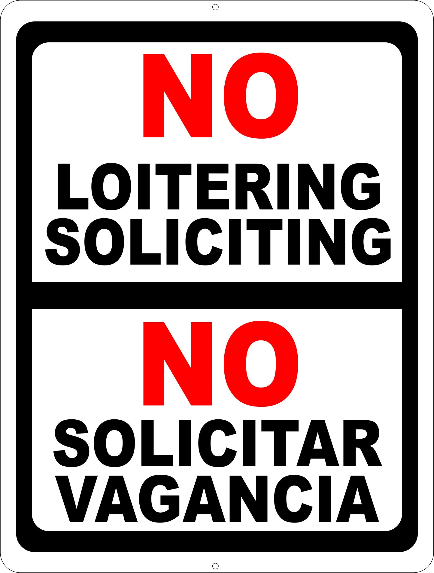 No Loitering Soliciting Bilingual Sign
