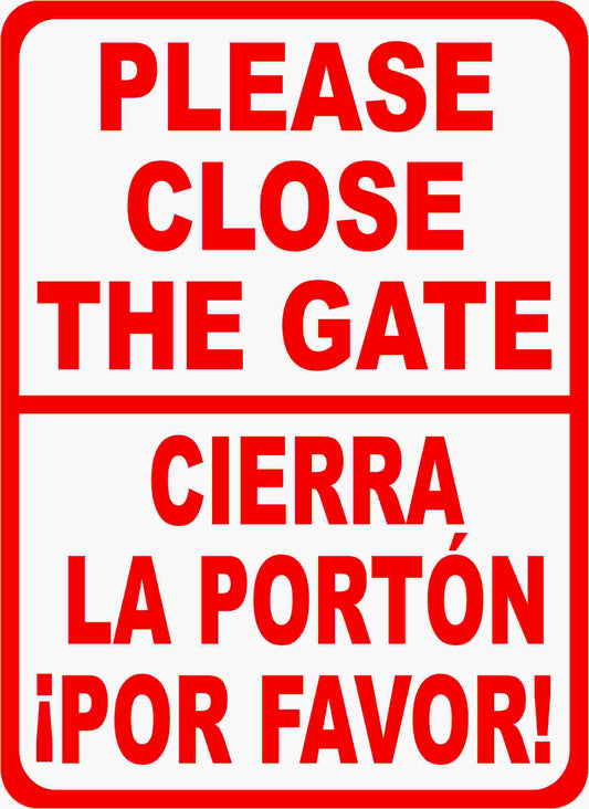 Please Close Gate Bilingual Sign