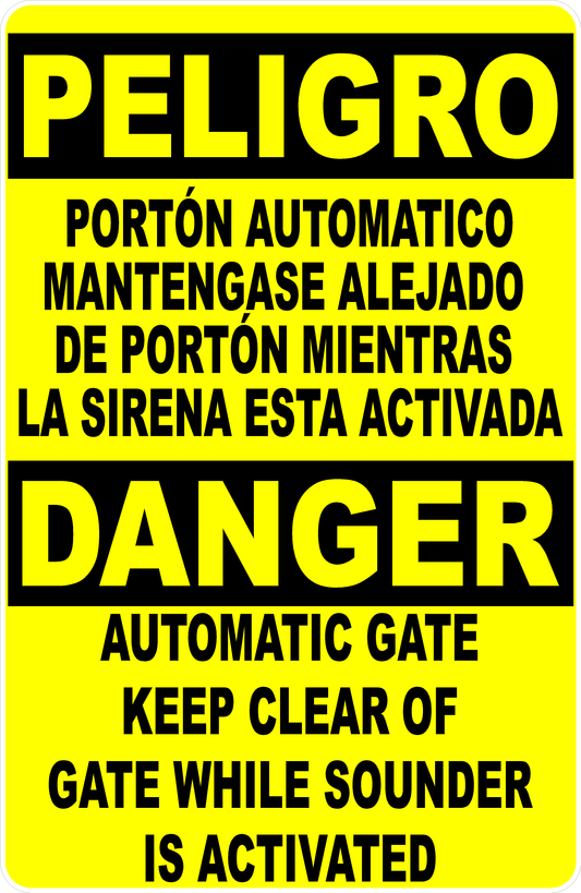 Danger Automatic Gate Keep Clear Of Gate Bilingual Sign