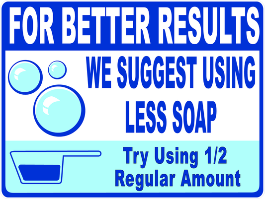 For Better Results Use Less Soap Laundromat Washing Machine Sign English Or Spanish