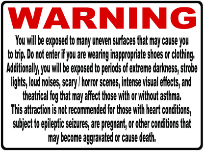 Haunted House Liability Signs Warning or Rules