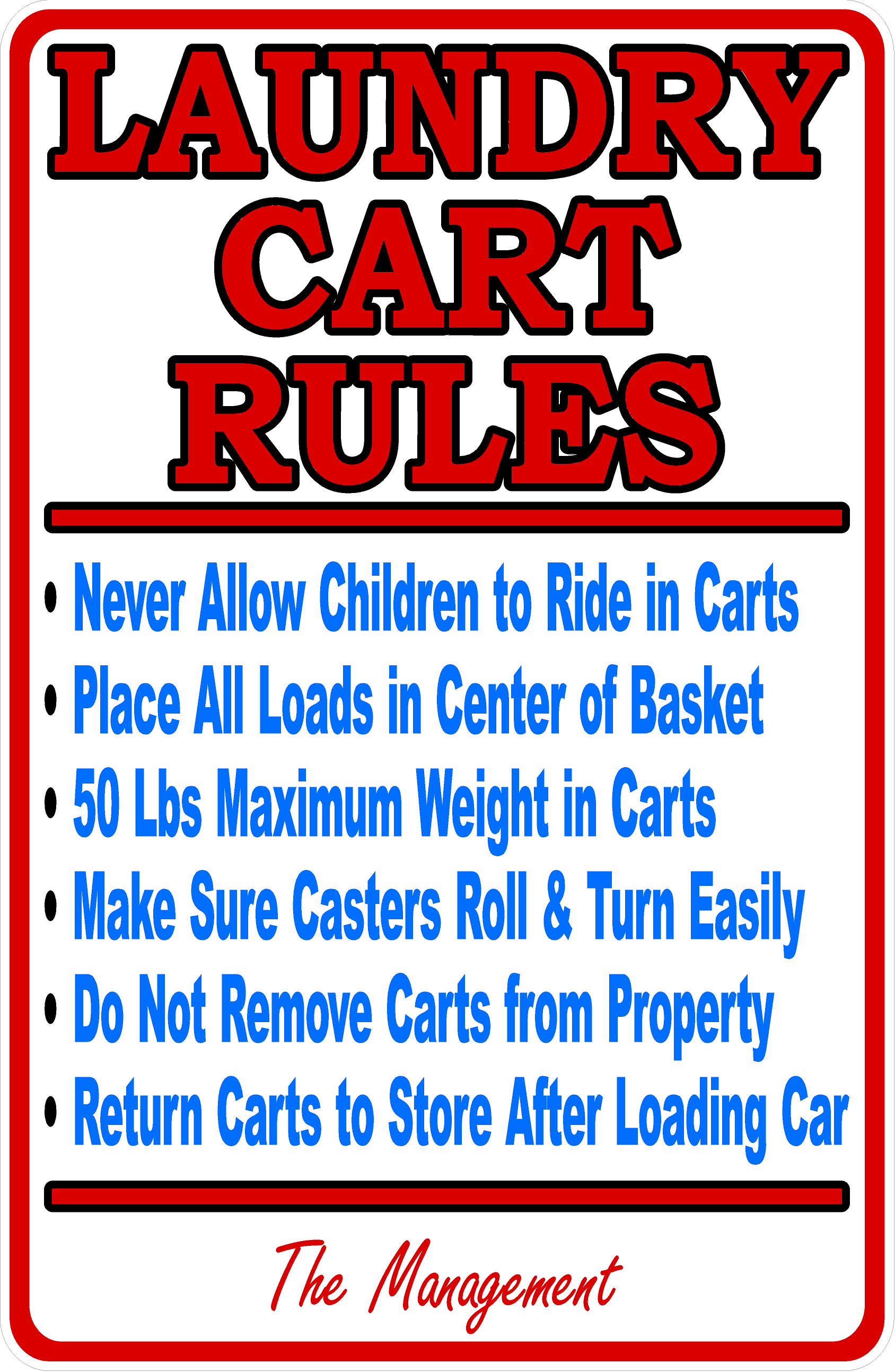 Laundry Cart Rules Laundromat Sign English or Spanish