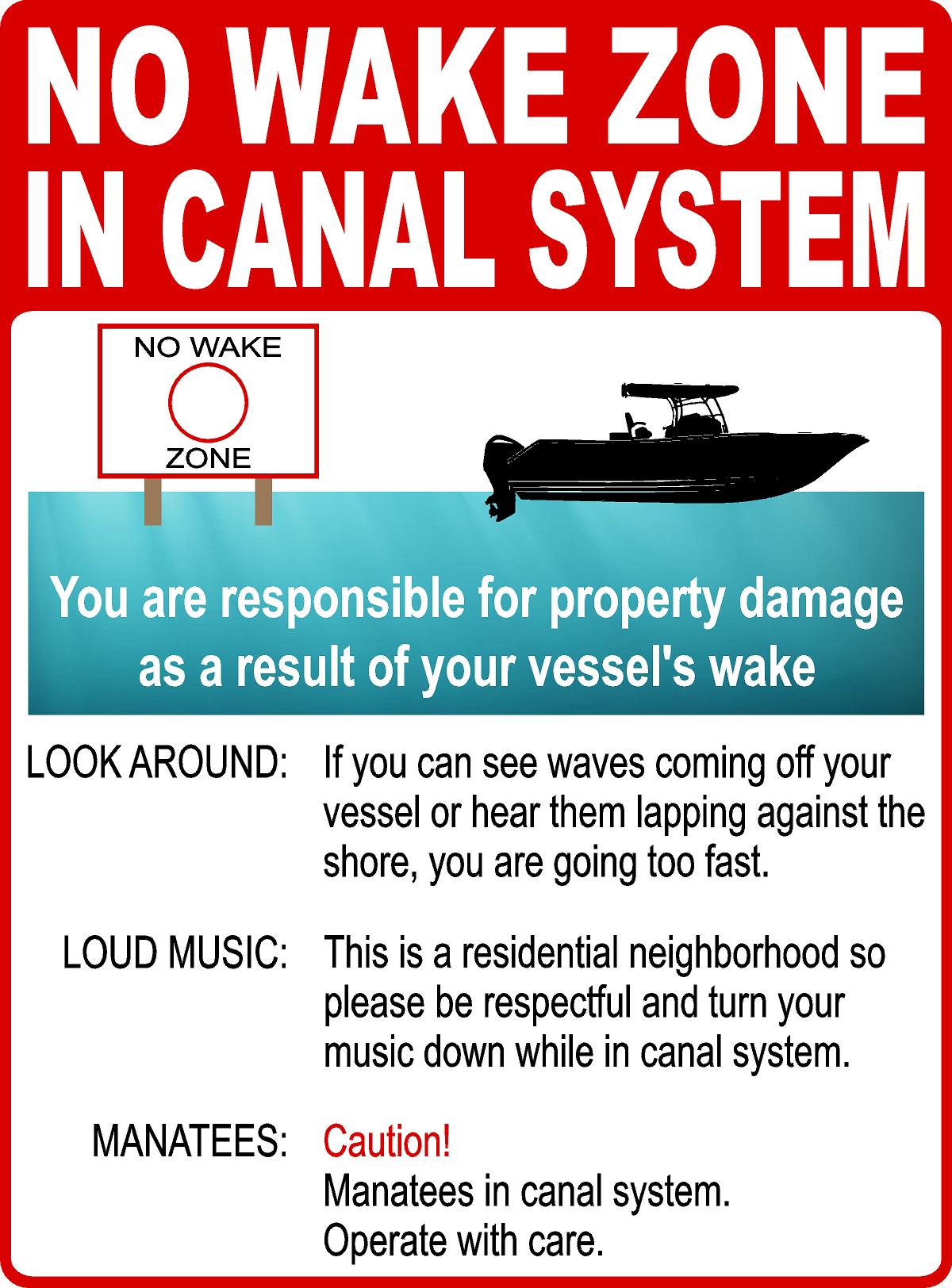 No Wake Zone in Canal System Sign