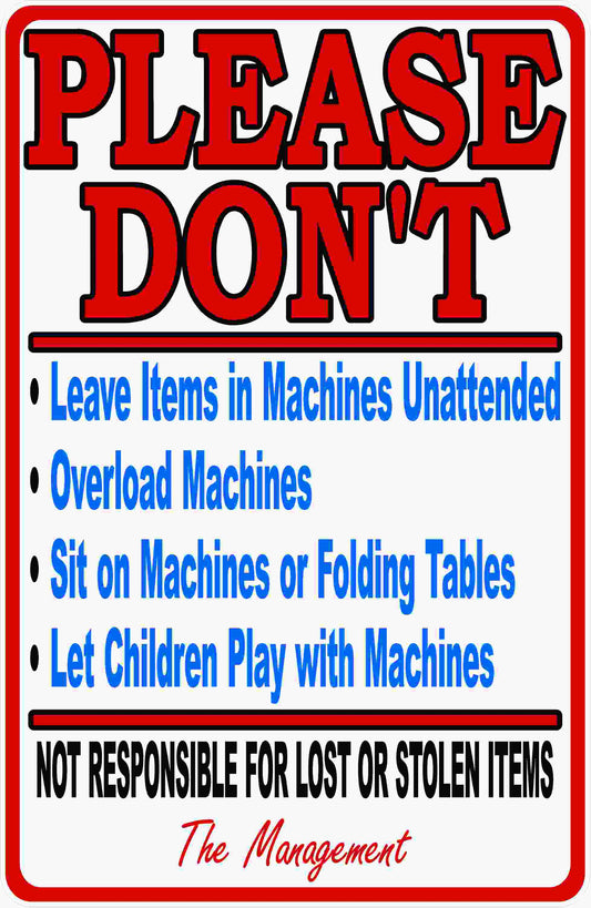 Laundromat Rules And Liability Sign